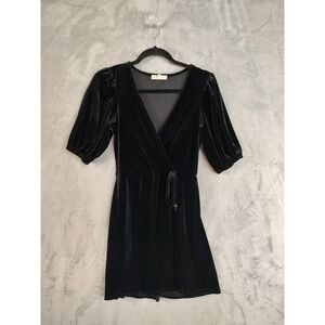 Bebop Black Velvet Wrap Dress Puff Sleeve Tie Waist XS